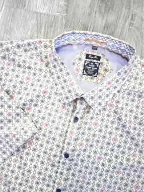 Point Zero Men's XL Tan bohemian-inspired paisley Short Sleeve Button Up Shirt